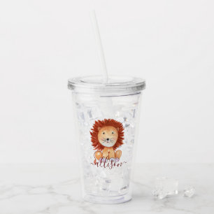 Vaso Acrílico Lindo león personalizado dibujado a mano para niño