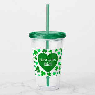 Vaso Acrílico Lindo Me encanta ser corazones irlandeses y trébol