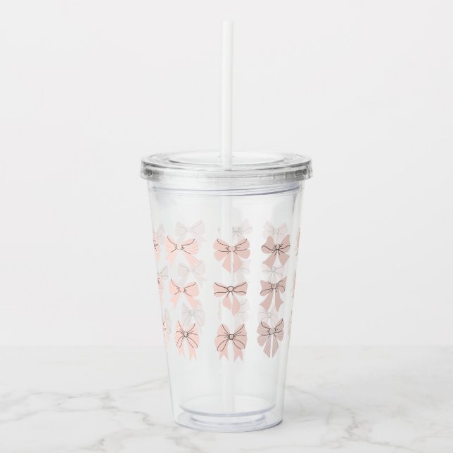 Vaso Acrílico Lindo patrón de lazo coqueto Rosa Rubor (Anverso)