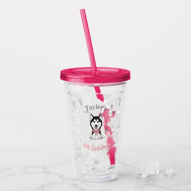 Vaso Acrílico Lindo perro husky blanco y negro (Anverso (hielo))