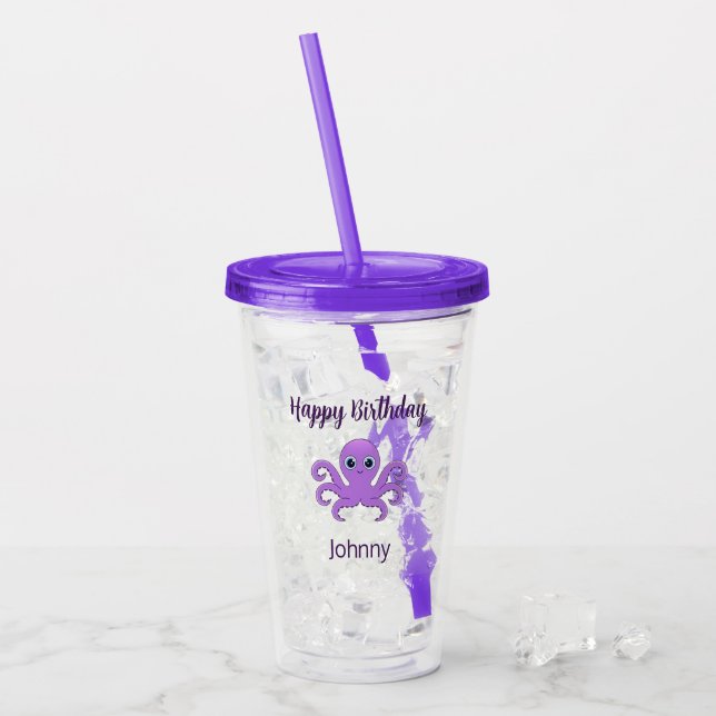 Vaso Acrílico Lindo pulpo morado verde (Anverso (hielo))