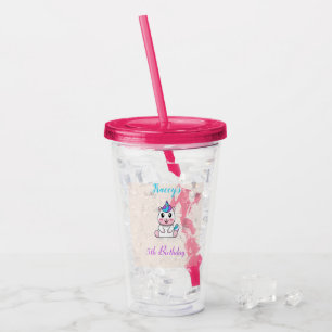 Vaso Acrílico Lindo unicornio blanco rosa