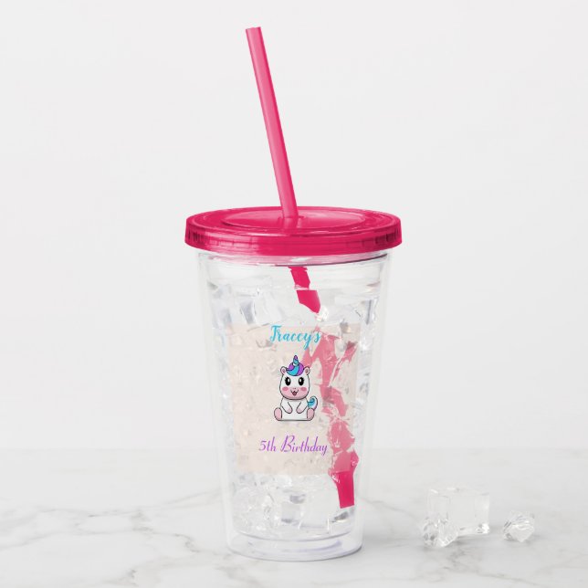 Vaso Acrílico Lindo unicornio blanco rosa (Anverso (hielo))