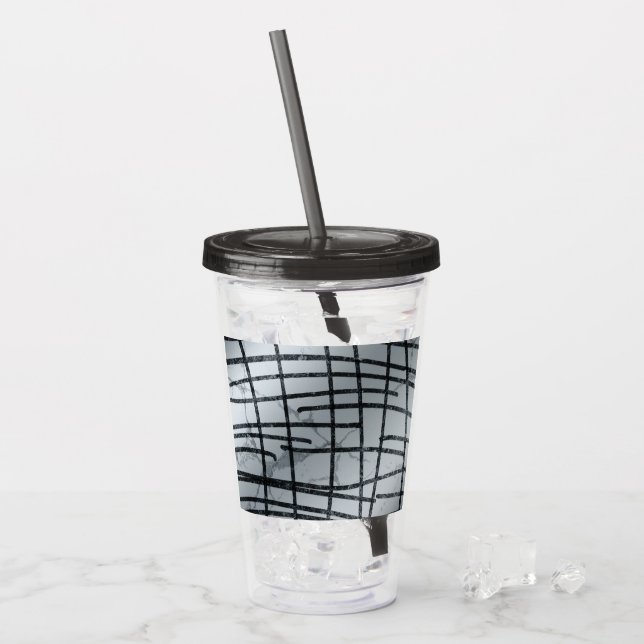 Vaso Acrílico Líneas abstractas de plata (Anverso (hielo))