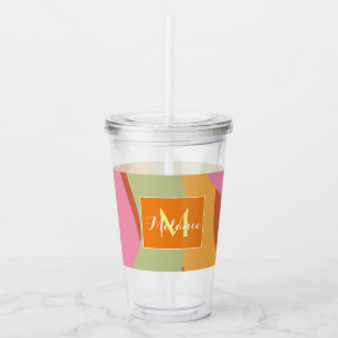 Vaso Acrílico Líneas Divertidas Colorido Monograma Inicial Nombr