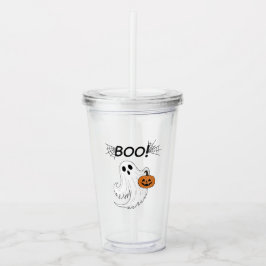 Vaso Acrílico Linterna Jack-o’ y Halloween con fantasma blanco