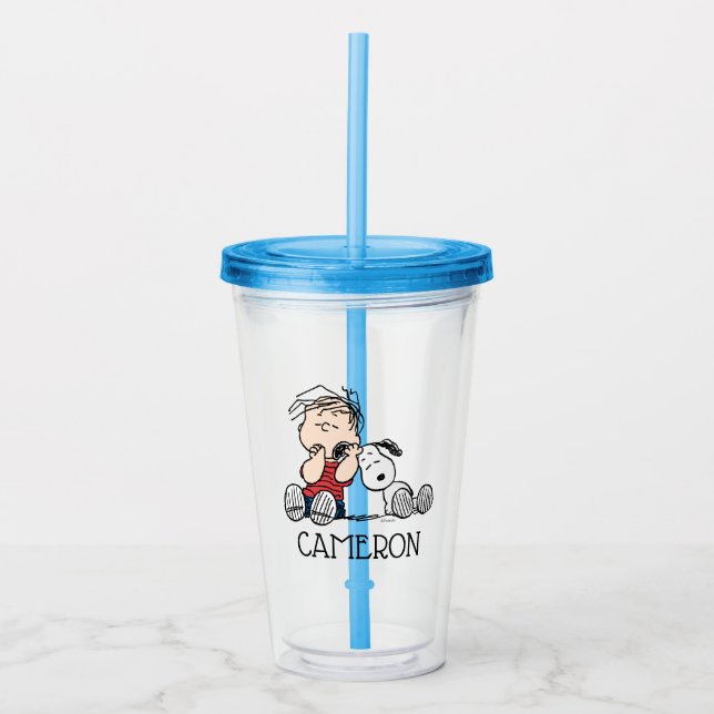 Vaso Acrílico Linus consolado con el oído de Snoopy (Anverso)