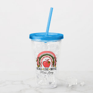Vaso Acrílico Live Love Teach Rainbow Teacher Apreciación
