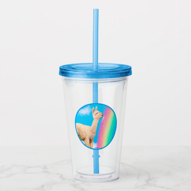 Vaso Acrílico Llama: Arcoiris golpeando (Anverso)