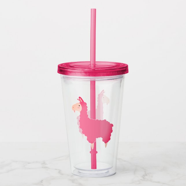 Vaso Acrílico Llama rosada cuta (Anverso)