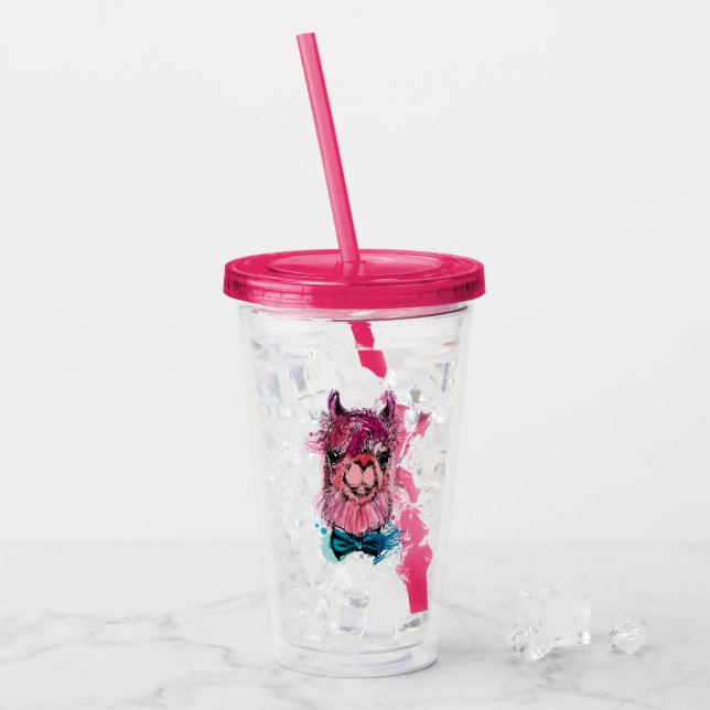 Vaso Acrílico Llama rosada linda (Anverso (hielo))