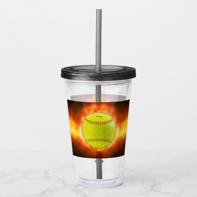 Vaso Acrílico Llamas de baloncesto de softball amarillo de Slipp (Anverso)