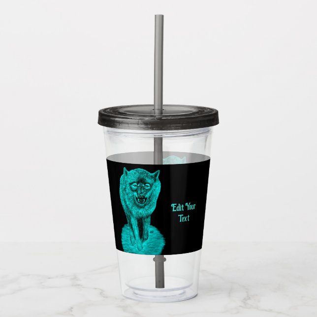 Vaso Acrílico Lobo negro enojado en la noche (Anverso)