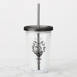 Vaso Acrílico Lobo tribal blanco y negro