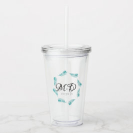 Vaso Acrílico Logo de boda de hoja de palma tropical Aniversario