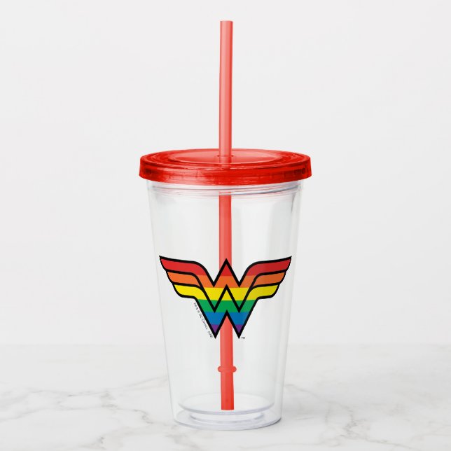 Vaso Acrílico Logo de Wonder Woman Rainbow (Anverso)