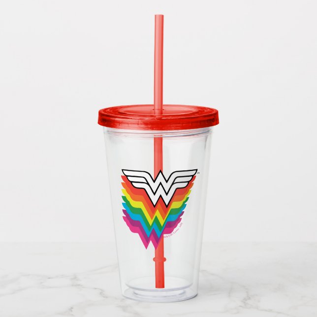 Vaso Acrílico Logo del arco iris de mujer maravilla (Anverso)