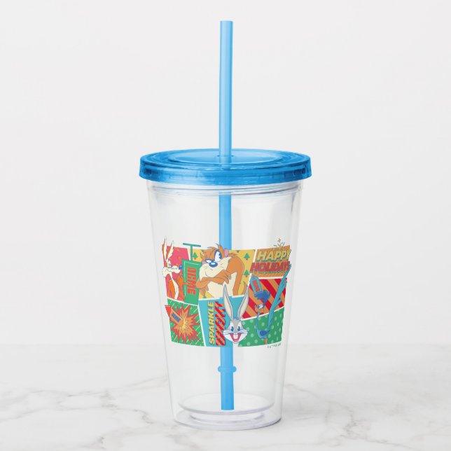 Vaso Acrílico LOONEY TUNES™ | Patrón de vacaciones felices (Anverso)