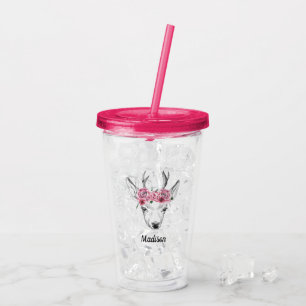 Vaso Acrílico Los ciervos de las flores de la acuarela el
