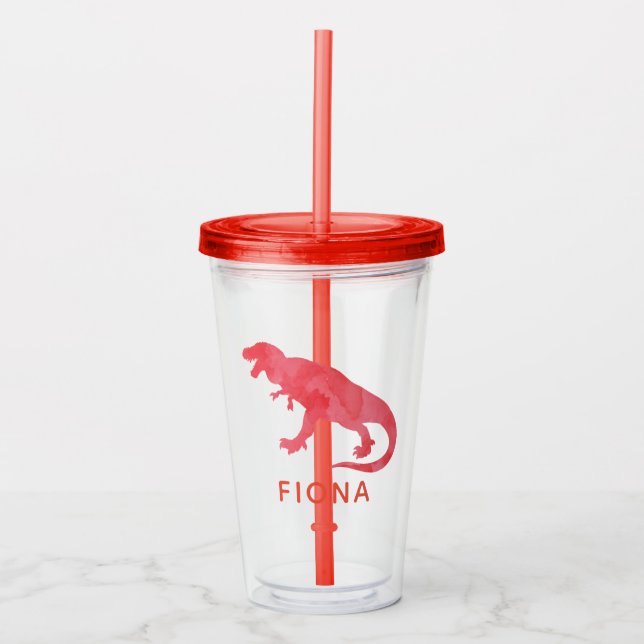 Vaso Acrílico Los niños del dinosaurio de la acuarela (Anverso)