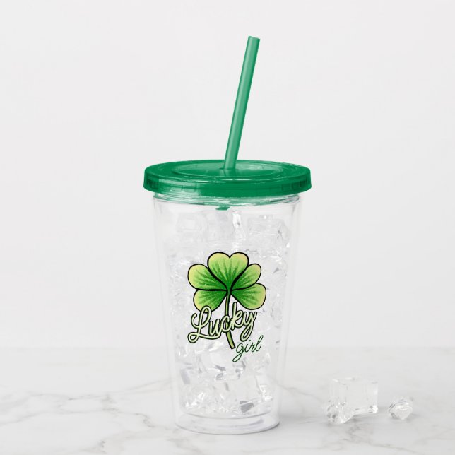 Vaso Acrílico Lucky Girl Clover St. Patrick's Day (Reverso (hielo))