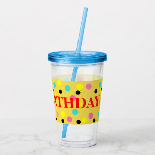 Vaso Acrílico Lunares amarillos azules rosados del cumpleaños
