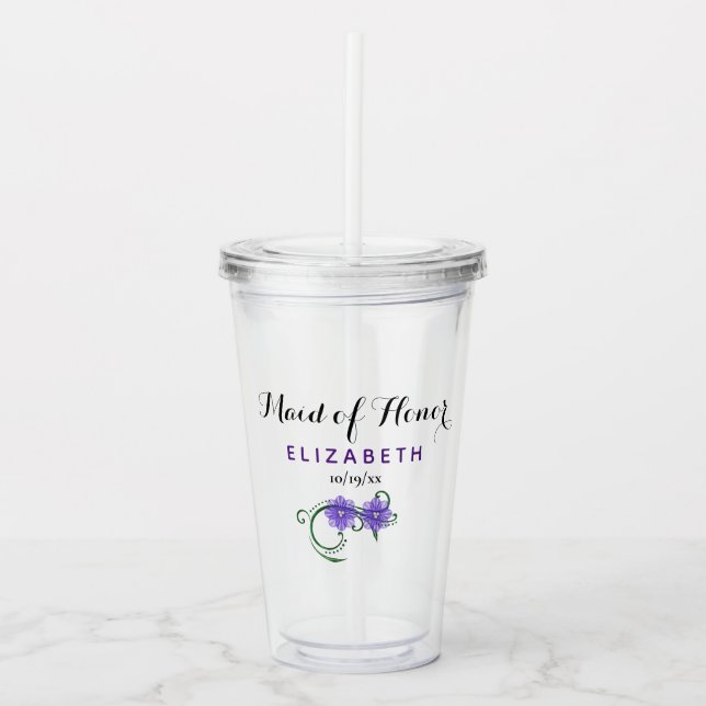 Vaso Acrílico Made of Honor Bachelorette Party Boda Purple (Anverso)