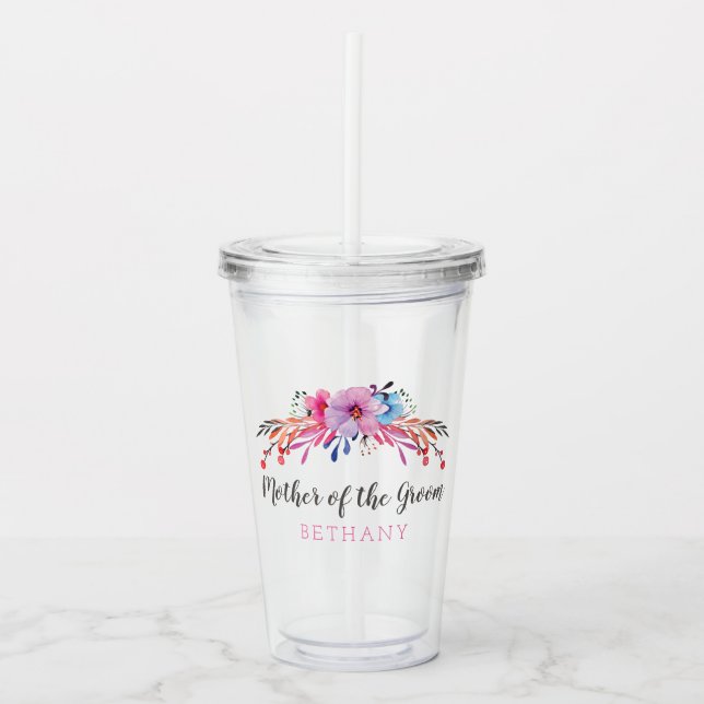 Vaso Acrílico Madre del Novio Floral Personalizado (Anverso)