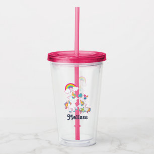 Vaso Acrílico Madre y bebé Unicornio Tema mágico