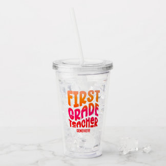 Vaso Acrílico Maestra de primer grado Naranja Red Ombre