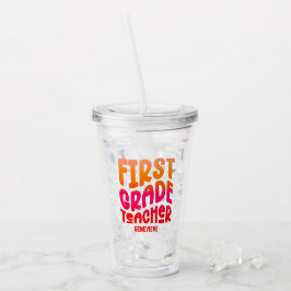 Vaso Acrílico Maestra de Primer Grado Naranja Rojo Ombre