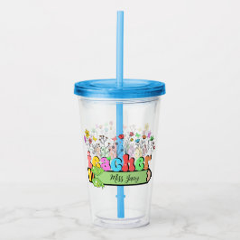Vaso Acrílico Maestra Wildflower Nombre Personalizado, regalo pa