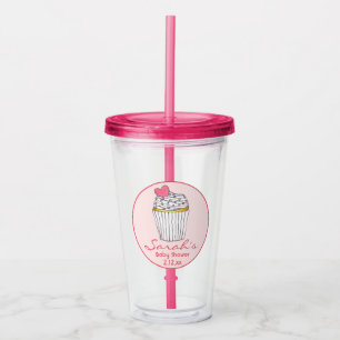 Vaso Acrílico Magdalena de Corazón Rosa Favor de Boda y Baby Sho