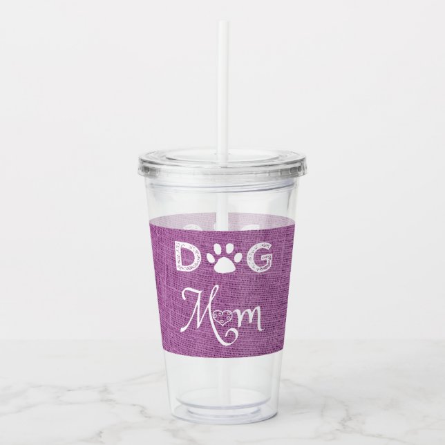 Vaso Acrílico Magenta Burlap Perro Mamá Tumbler Acrílico (Anverso)