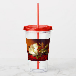 Vaso Acrílico Magnolia en Terciopelo Rojo Martin Johnson Heade