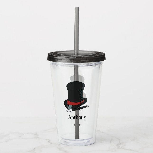 Vaso Acrílico Magos Gorra y varita mágica personalizada (Anverso)