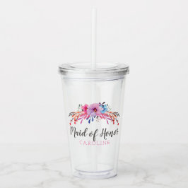 Vaso Acrílico Maid of Honor Floral Personalizado