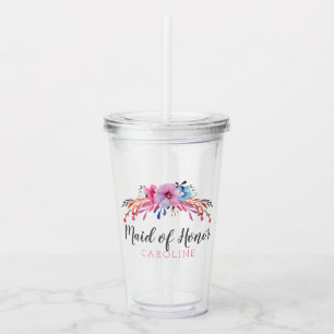 Vaso Acrílico Maid of Honor Floral Personalizado