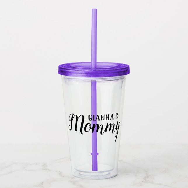 Vaso Acrílico Mamá bebiendo vidrio con tapa y paja (Anverso)