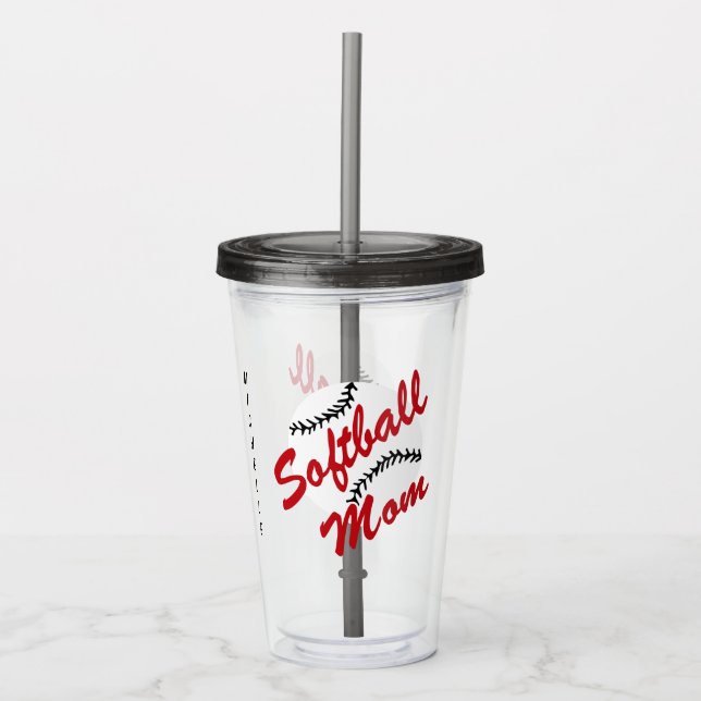 Vaso Acrílico Mamá roja del softball personalizada (Anverso)
