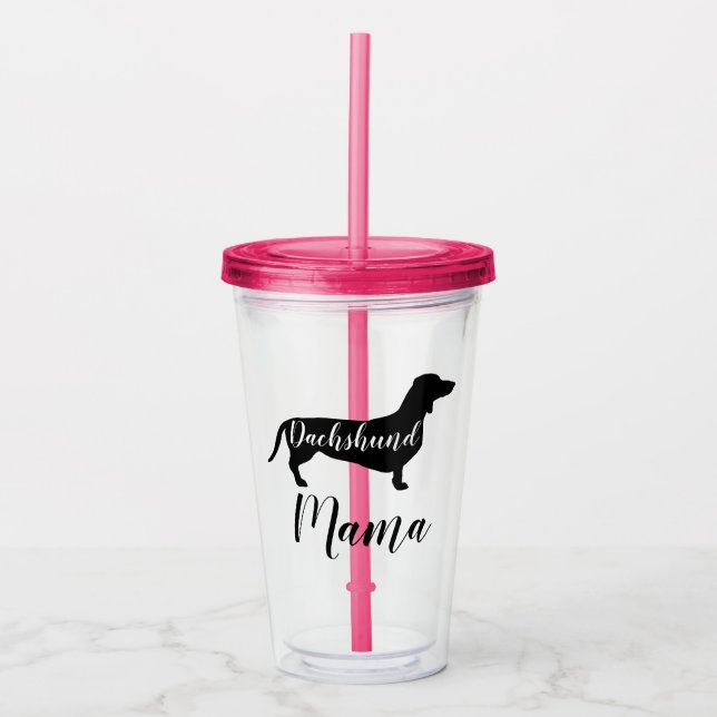 Vaso Acrílico Mamá Script del Dachshund y silueta del perro (Anverso)