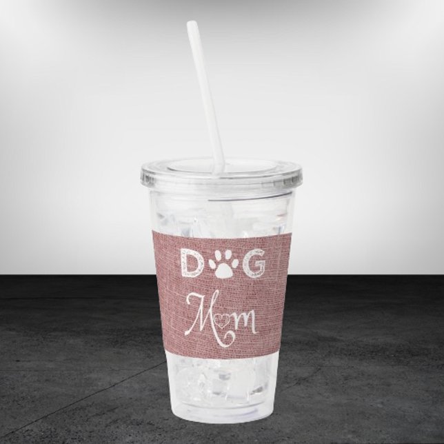 Vaso Acrílico Mami de perro rílico de Burlap rosado (Pink Burlap Dog Mom Acrylic Tumbler)