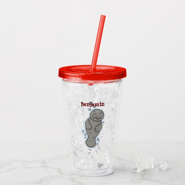 Vaso Acrílico Manatí de bebé con ilustracion de burbujas (Reverso (hielo))