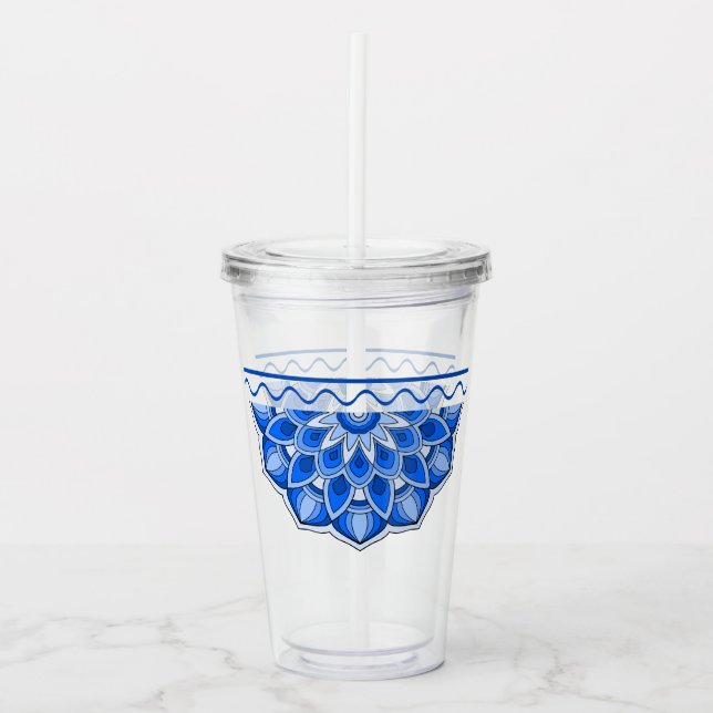 Vaso Acrílico Mandala en azul (Anverso)