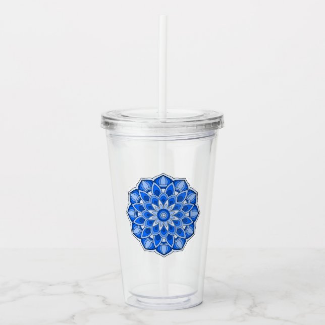 Vaso Acrílico Mandala en azul (Anverso)