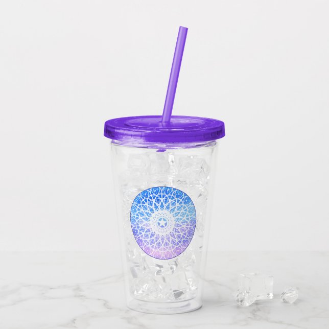 Vaso Acrílico Mandala Floral Morado, Blanco Y Azul (Reverso (hielo))