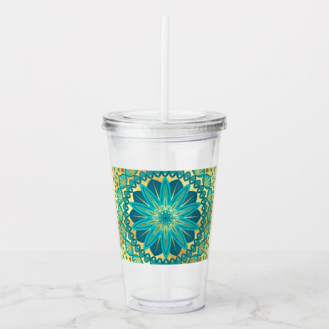 Vaso Acrílico Mandalala Flor de Oro Azul (Anverso)