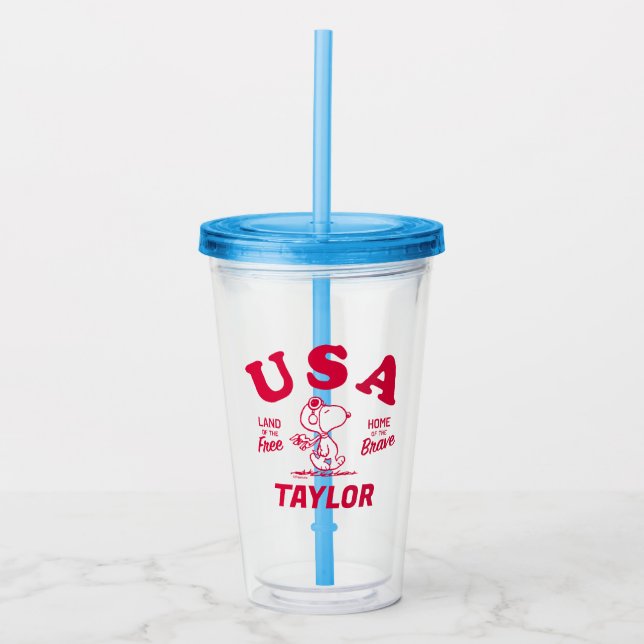 Vaso Acrílico Maní | Tierra libre de Snoopy USA (Anverso)