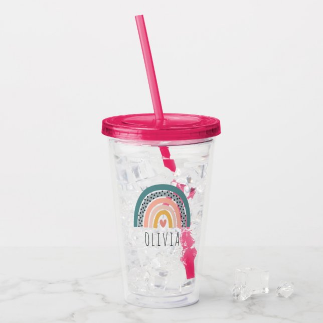 Vaso Acrílico Mano corta boho arcoiris personalizado (Anverso (hielo))