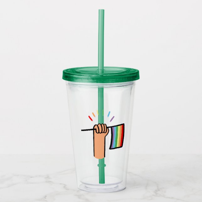Vaso Acrílico Mano dibujada ondeando una bandera arco iris (Anverso)